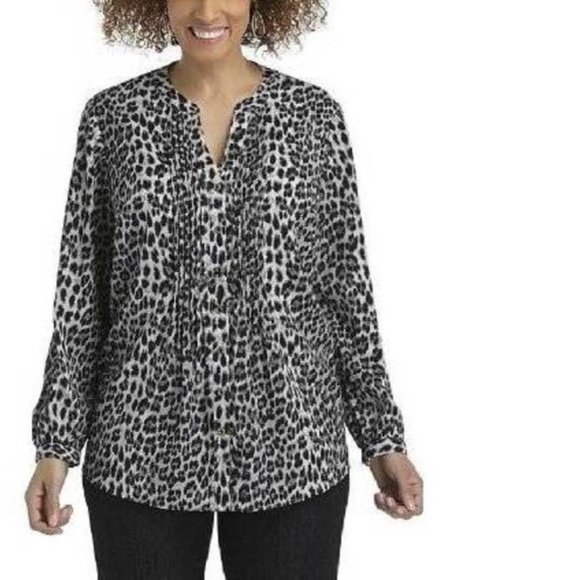 Womens Blouse 14/16W Brown Leopard Long Sleeve Button Front Top Plus Laura Scott - Picture 1 of 6